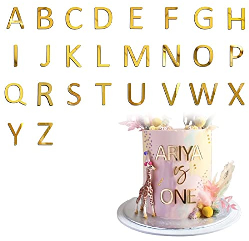 Teegxddy 52 pcs A-Z Lettre Gâteau Topper Lettres Capitale Alphabet Or en Miroir Acrylique Décoration Joyeux Anniversaire Gâteau Topper pour Mariage Anniversaire Fête Célébration