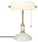 JCPYIUL Bankerlampe Weiß, Schreibtischlampe Vintage mit Messingfuß und Reißverschluss-Schalter, für Büro Bibliothek Studierzimmer Arbeitszimmer Schlafzimme