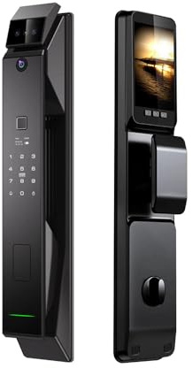 Matybobe Intelligentes Fingerabdruck Türschloss mit HD Kamera, Biometrisches Türschloss mit intelligenter Gesichtserkennung und Griff, 6 Entsperrmodus, für 40–120 mm dicke Türen, mit 4200mAh Akku
