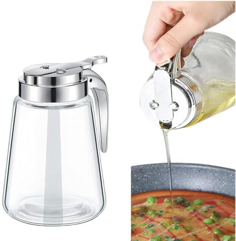 TINGJUNN Honigspender aus Glas, 400 ml, Sirup- und Zuckerdose, tropffreier Honigspender, Ölspender, Essigspender