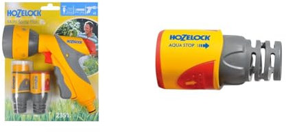 Hozelock 2351P0000 Multi-Spray Gun Plus Starter Set & HOZELOCK - Aquastop Hose Connector Plus ø 12.5mm - 15mm (1/2- 5/8) Soft Touch: Aquastop