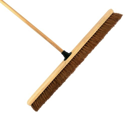36-Inch Wide Coco Broom with Wooden Handle - Soft Bristle Indoor Sweeping Broom for Home, Kitchen, Hardwood Floors - Natural Coconut Fibre Bristles - Eco-Friendly Floor Brush