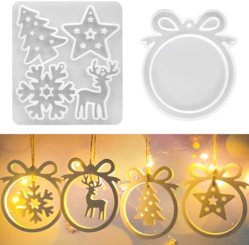 Gießform Weihnachten, Raysin Gießformen Silikon Weihnachten, Silikonformen Weihnachten Anhänger Weihnachtsbaum Schneeflocke Sterne Elch, Epoxidharz Formen Weihnachten für Weihnachtsdekorationen