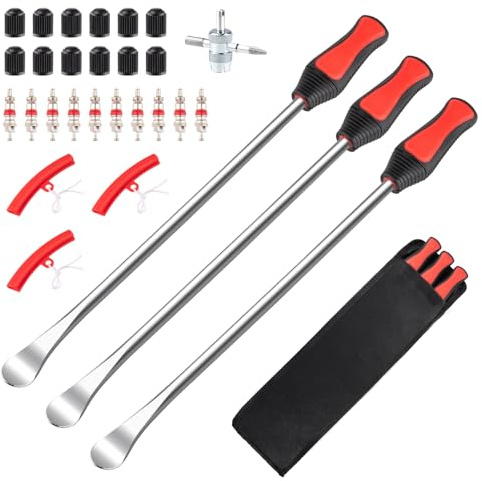 Rpeconu 15 Tire Spoons Kit, Tire Changing Tool for Motorcycles, Dirt Bikes, Lawn Mowers and More, 29PCS Tire Removal Tool Set, with Tire Spoon, Rim Protector, Valve Tool, Valve Cover and Valve Core