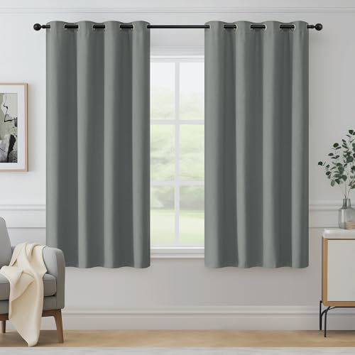 Beauoop Blackout Curtains for Bedroom Grey Curtains 54 Drop Herringbone Textured Eyelet Curtain for Living Room Thermal Insulated Noise Reducing Window Curtain Drapes 2 Panels