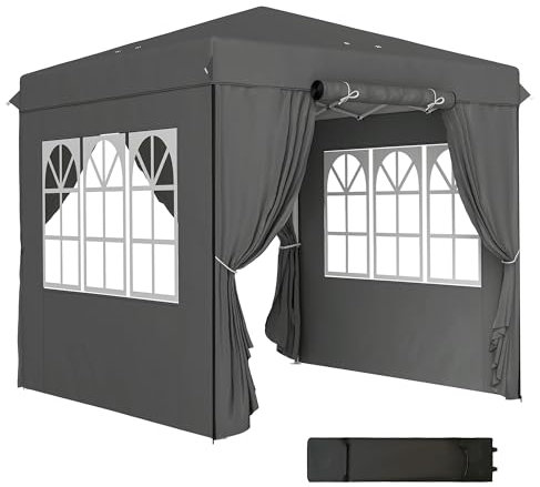 Outsunny Gazebo 2.5x2.5m, Repelente al Agua Estable a Prueba de Invierno Pop-up Gazebo Plegable, protección UV 50+, Plegable Carpa de Fiesta Carpa de jardín con 4 Paneles Laterales Bolsa de jardín