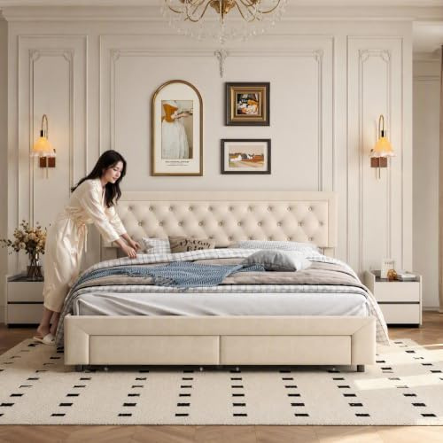 Klädd säng 180x200, säng med bagageutrymme och lamas moderna dubbelsängar mjukt sammetstyg med hydraulisk förvaringsutrymme och sänggavel, utan madrass (beige, 180 x 200 cm)