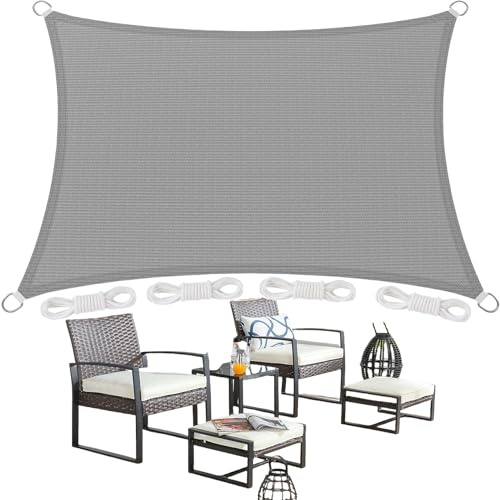 Sonnensegel Rechteckig 1.5 x 3 m Rechteckig 95% Uv-Schutz Windschutz HDPE Atmungsaktiv Sonnenschutz Segel Terrasse mit Kordel für Garten Terrasse Außenbereich(Anpassbar), Hellgrau