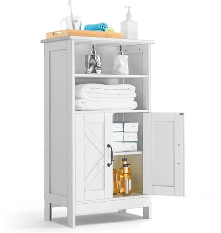 VEVOR Badrumsskåp med 4 nivåer för träförvaring, med 2 dörrar och justerbar hylla, modern och fristående, för kök, vardagsrum eller entré, vit, 300 x 510 x 930 mm