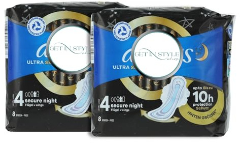2X 8 Ultra Secure Night Sanitary Towels with Wings (Size 4) – Bundled by GetInStyle Shop