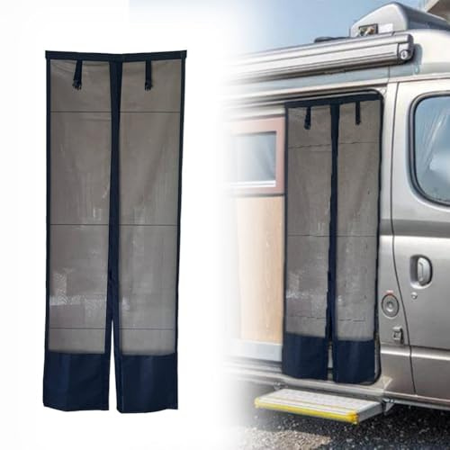 Caravan Door Curtains, Mesh Insect Screen Breathable Sun Protection Sunshade Roller Blind with Storage Bag for Camper Van RV