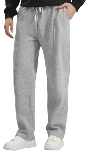 Pantaloni della tuta da uomo a gamba dritta, orlo senza polsini, vestibilità ampia, pantaloni da jogging con tasche per corsa e allenamento, Grigio chiaro, XL