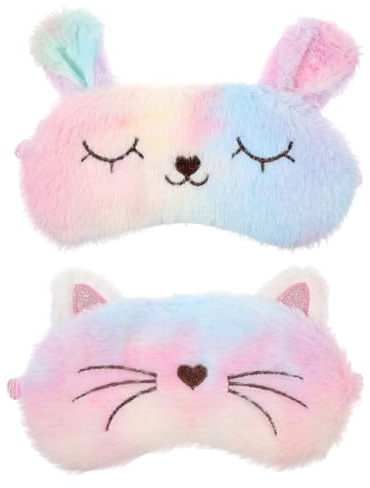 2 st sovmask för barn, plysch ögonmask mjuk sömn ögonbindel ögonskydd söt katt djur sovmasker roliga nattögon masker djurskugga för kvinnor flickor hem resor