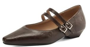 Generico Ballerine Mary Jane da Donna in Pelle PU con Doppia Fibbia Regolabile Punta A Punta Tacco Zeppa Basso Fodera Morbida Soletta Imbottita Suola Antiscivolo,Marrone,42 EU