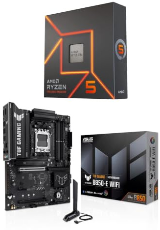 Micro Center AMD 9600X Processor with ASUS TUF GAM B850-E WiFi Motherboard | CPU Motherboard Combo, AM5, DDR5, PCIe 5.0, Wi-Fi 6E, 2.5Gb Ethernet, DisplayPort, HDMI, USB 20Gbps Type-C BIOS FlashBack
