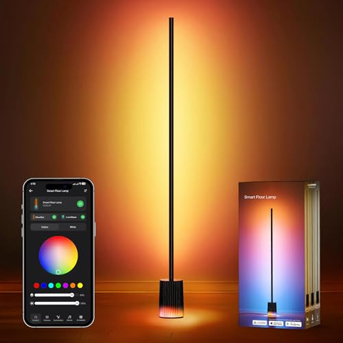 Lámpara de Pie LED Regulable RGBCW Lampara de Pie con Alexa, Google y Matter, 16 Millones de Colores, Control Remoto y APP, Sinc Musica, Modos de Escena, Luz de Esquina para Sala de Estar, Dormitorio