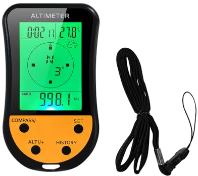 BuyWeek Altimètre numérique électronique 8 en 1 Multifonction rétro-éclairage LCD Mini altimètre baromètre Boussole thermomètre prévisions météorologiques Horloge Calendrier pour