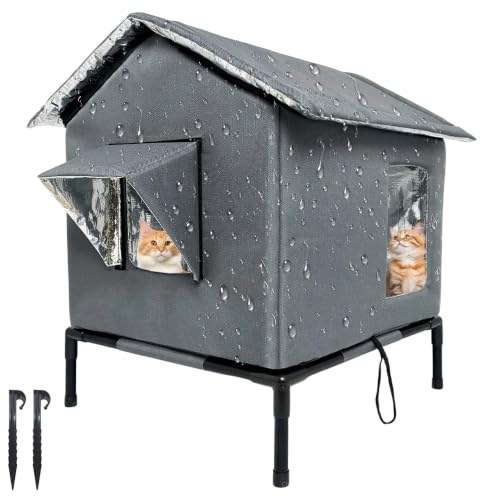 Jonuin Outdoor Cat House, 17.7'' x 15.7'' x 21.6'' Large Weatherproof Outdoor Cat House, Insulated Outdoor Cat Shelter, Weatherproof Elevated Outside Cat House for Winter and Summer (Dark Grey)