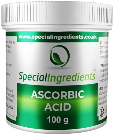 Special Ingredients Acido ascorbico 100 g – Polvere di vitamina C, antiossidante, ammorbidente per impasto, tonificante per la cottura del pane, vegano, senza OGM, senza glutine – Qualità premium