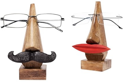 W Weblytech Lot de 2 supports à lunettes en bois pour elle et lui Motif moustache et lèvres Marron