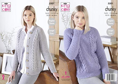 King Cole 5501 Knitting Pattern Womens Sweater and Cardigan in Big Value Poplar Chunky