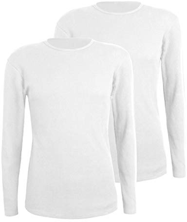 Comfneat Men's 2-Pack Thermal Long Sleeve Undershirt Waffle Knit Soft Comfy Crew Neck Underwear Top (White 2-Pack, XXL)