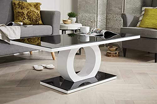 Furniturebox UK Giovani Black & White Glass Coffee Table - Modern & Elegant Gloss Coffee Table With Central Halo - Suitable for Living Room (Black & White)
