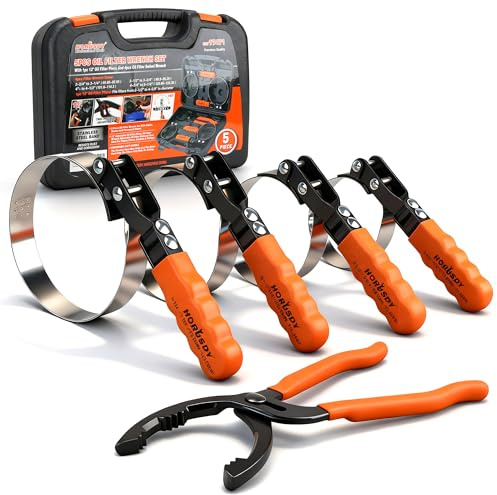 HORUSDY 5-Piece Standard Swivel Oil Filter Wrench, 2-3/4 - 5-1/4(68.85-133.35mm) Ajustable Car Oil Filter Removal Tool, Durable & Easy Operation