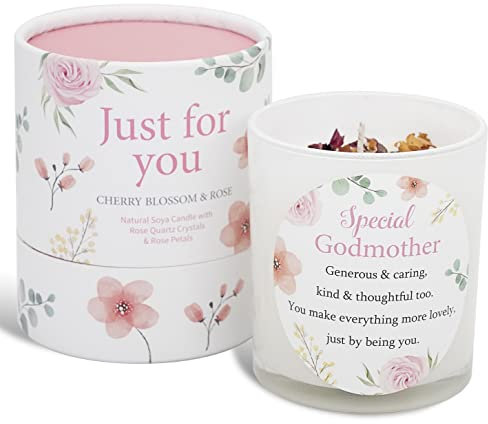 Godmother Candle - Thoughtful Gift for Godmother's Birthday - Soya Candle with Rose Quartz and Rose Petals