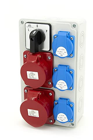 ELS Elektrotechnika Distributore di corrente da parete, Schuko, 3 x 230 V + 2 x CEE 16 A e interruttore L-0-P, cablato IP44