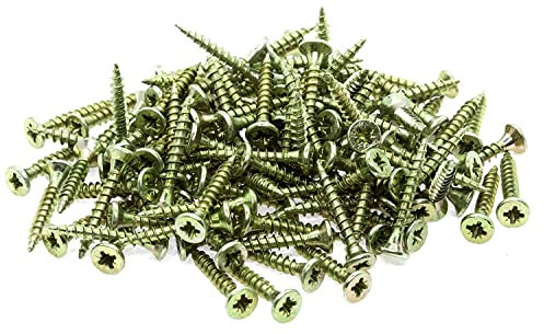 Yellow Small Steel Countersunk Wood Screws - Chipboard Screws Pack of 100 (3mm x 10mm) B08E