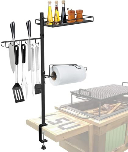 3-in-1 Grill Accessories Organizer, Grill BBQ Caddy for Blackstone Griddle Accessories,Outdoor Barbeque Accessory Holder,Camping BBQ Condiment Caddy with Paper Towel Holder, Grill Utensil Storage Tool