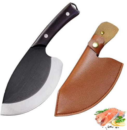Fubinaty Kochmesser Handgefertigtes geschmiedetes Outdoor Kochmesser hoher Kohlenstoffstahl Jagd Fischmesser Full Tang Camping Küchenmesser mit Lederscheide und Holzgriff