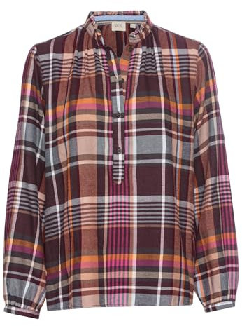 camel active Damen Karobluse mit Stehkragen Rot-Lila, Womenswear-S