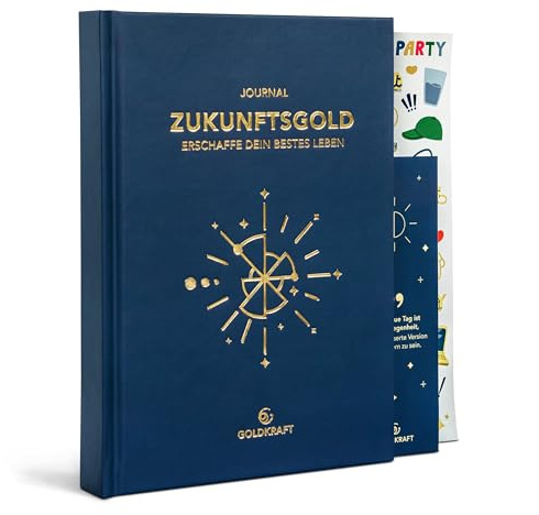 ZUKUNFTSGOLD JOURNAL - [A5] - Erfolgsjournal für Motivation, Fokus & Achtsamkeit, Planer 2026, Tagebuch für Erwachsene, Terminkalender, Tagesplaner, Journal Buch, Erfolgstagebuch (Dunkelblau)
