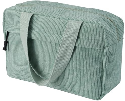 Jiliyote Grande trousse de toilette en velours côtelé pour femme - Trousse de toilette en velours côtelé - Trousse de toilette de voyage pour femme, Vert 2.
