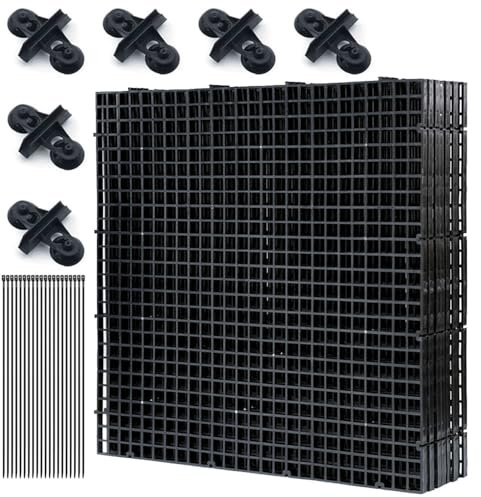 LINLAN Akvariumskiljeväggsats för akvarier, 8 stycken 30 x 30 cm plastgaller med 6 sugkoppsklämmor och 20 buntband, ägglåda för fiskisolering (svart)