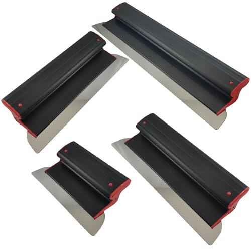 Set of 4 Surface Spatulas, 25 cm, 40 cm, 60 cm, 80 cm, Drywall Smoother, Super Flexible Blade Stainless Steel 0.3 mm, Plastic Handle, Ultra Light, Wall Plastering and Spatulas, Ergoplast