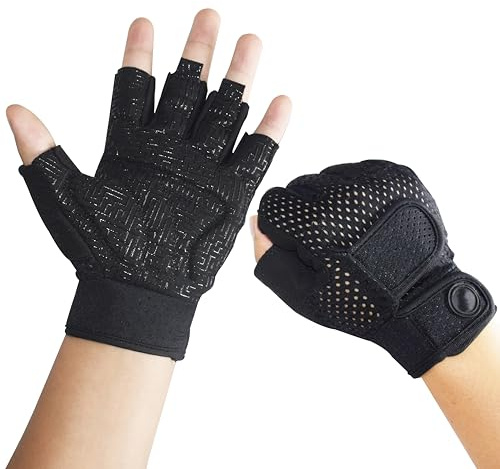 Nesirooh Guantes Gimnasio Hombre y Mujer, Guantes Gym para Fitness, Levantamiento de Pesas, Ciclismo, Entrenamiento, Remo (NegroNegro, L)