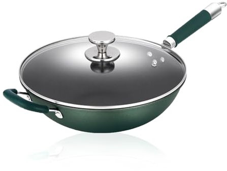 Refein Wok with Lid Non Stick - 34cm Induction Wok Deep Stir-Fry Pan No Chemical Coated and Large Capacity for Cook Asian Dishes for 4-6 People Ideal for Induction Gas Electric and All Hobs