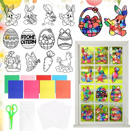 XLZJYIJ 12 Pezzi Pasqua Bambini Artigianato Immagini Finestra, Kit Fai Da Te per Bambini Uovo di Pasqua, Artigianato Fai da te per Decorazioni Pasqua, Pasquale Artigianato Creativo Kit Creativi