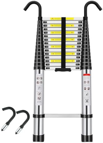 Échelle télescopique légère en aluminium de 6,2 m avec 2 crochets amovibles et pieds antidérapants, capacité de 150 kg