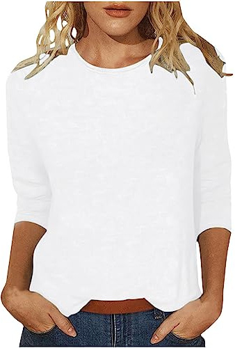 Camiseta básica para mujer de 3/4 manga, camiseta básica de verano, túnica, color liso, blusa, cuello redondo, ligera, suave, casual, tallas grandes, ropa de verano, camisetas, para adolescentes y
