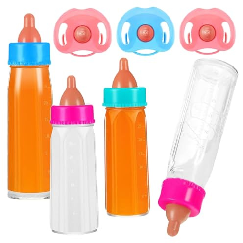 Pacifier Toy, 7 Pcs/Set Baby Doll Bottles, 4 Pcs Toy Baby Bottles for Dolls with Disappearing Milk or Juice for Kids Gift