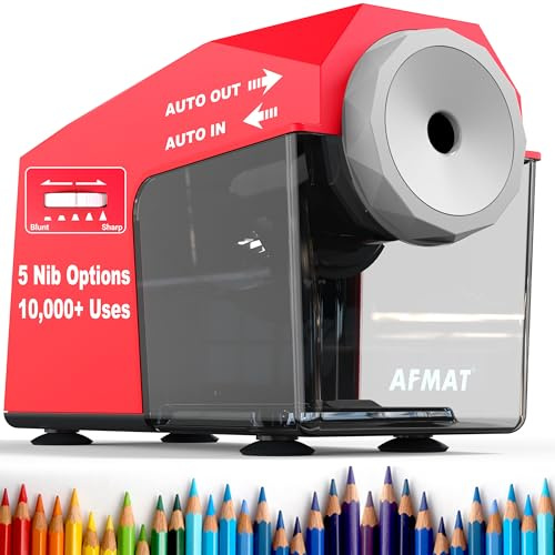 AFMAT Taille-crayon électrique entièrement automatique, rapide et mains libres, 5 réglages, taille-crayon rechargeable avec récipient, taille-crayon haute performance pour crayons jumbo/crayons de