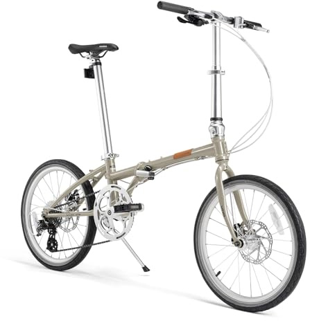 ROCKBROS VDS Bicicleta Plegable 20 de Acero CR-Mo, Bicicleta Urbana Cambio Altus con 8 Velocidades, 12 kg, Freno de Disco para Hombres y Mujeres, Adolescentes, Ligera para Ciudad y Commuting, Gris