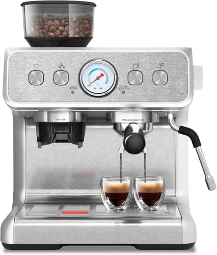Kismile Automatic Espresso Machine, 25 Bar Espresso Machine with Grinder, Customizable Coffee Volume, Cappuccino Machines with Milk Frother, One-Touch Americano and Lattes for Home/Office