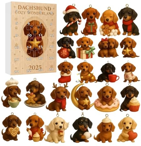 Bassotto Avvento Calendari 2025, 24 Day Cane Ornamento Natale Rovescia Calendario, Carinos Bassotto Cane Ciondoli Avvento Calendari, Divertenti Animali Cucciolo Natale Decorazioni, Per Cani Amanti