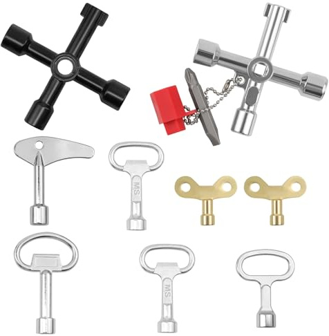 MISIQIMA Set di 9 chiavi universali per rubinetto, con chiave di sfiato, chiave triangolare, chiave per armadio elettrico, chiavi quadrate per ascensori