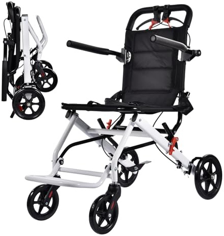 LUMIVO Sedia a rotelle pieghevole ultraleggera, portata 100 kg, in lega di acciaio al carbonio, con manubrio girevole a 360°, solo 8,2 kg, ideale per sedie a rotelle anziani e disabili